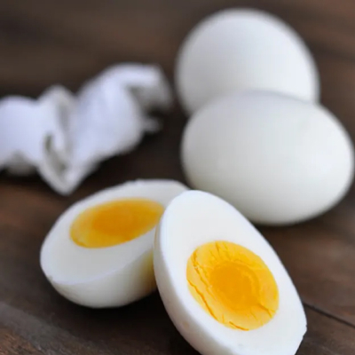 Peeled and cut hard-boiled eggs 