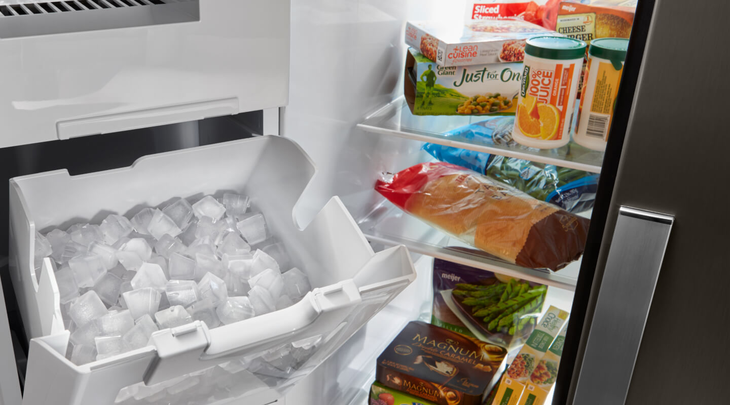 Ice inside a refrigerator ice maker
