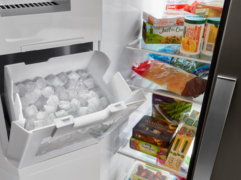 Ice inside a refrigerator ice maker