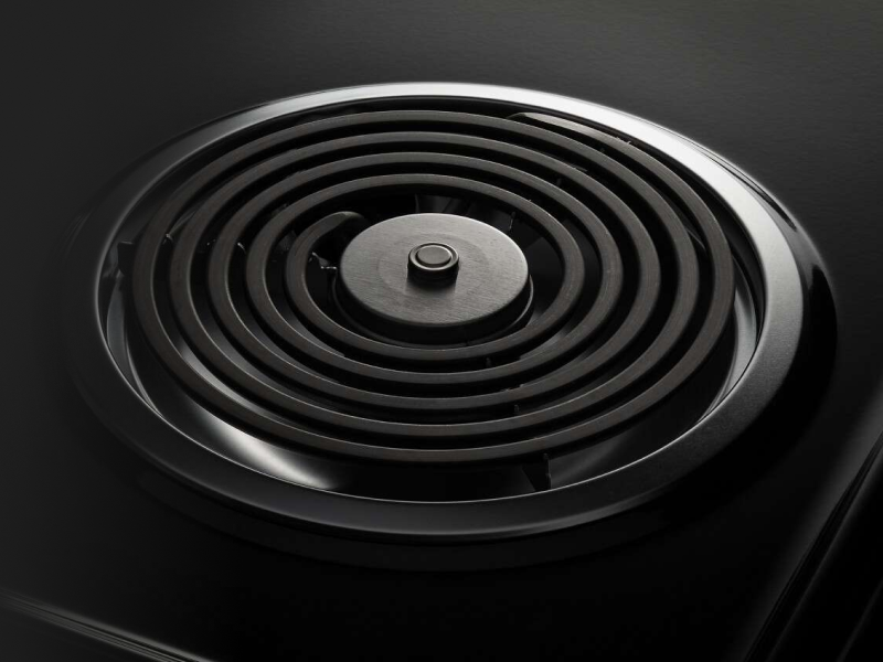 A closeup of an Amana® electric cooktop coil burner.