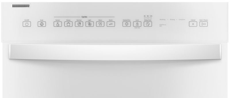 Close-up of front-facing dishwasher control panel