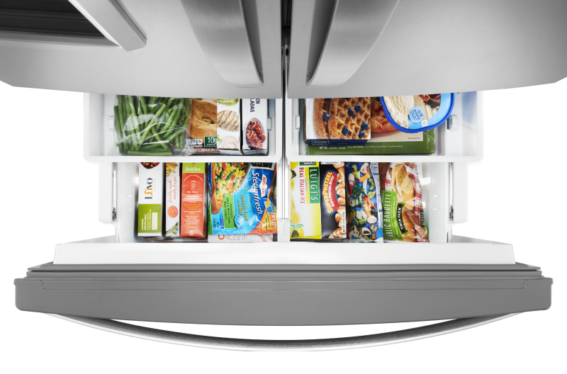 Aerial view of an open Whirlpool® freezer