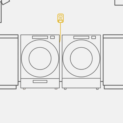 A graphic of a washer and dryer plugged in