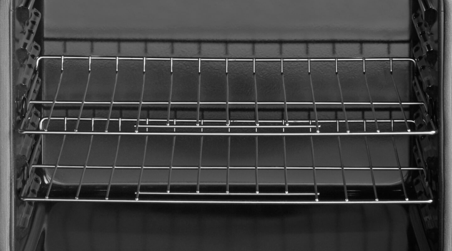 A closeup of oven racks