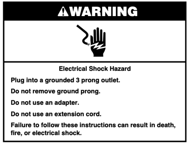 Warning label for electrical shock hazard