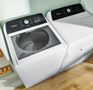 A white Whirlpool® washer and dryer set