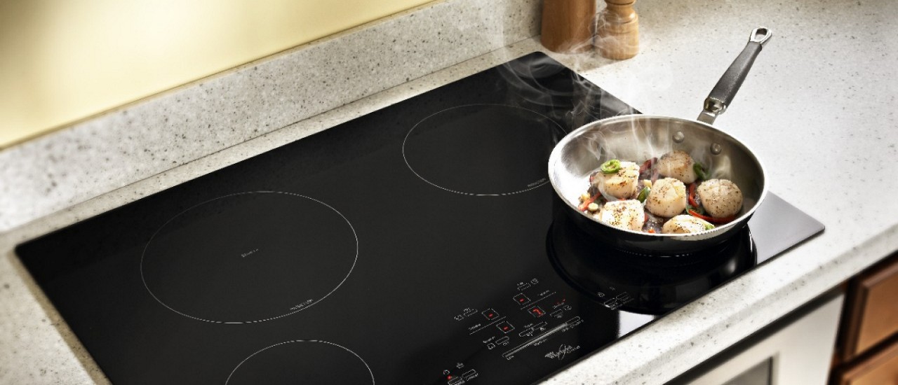 A pan on an induction cooktop