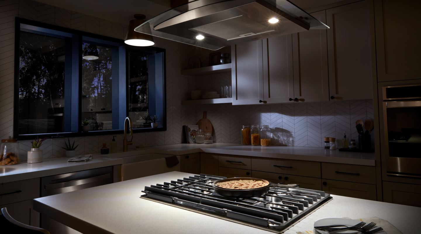 Gas cooktop built into an island