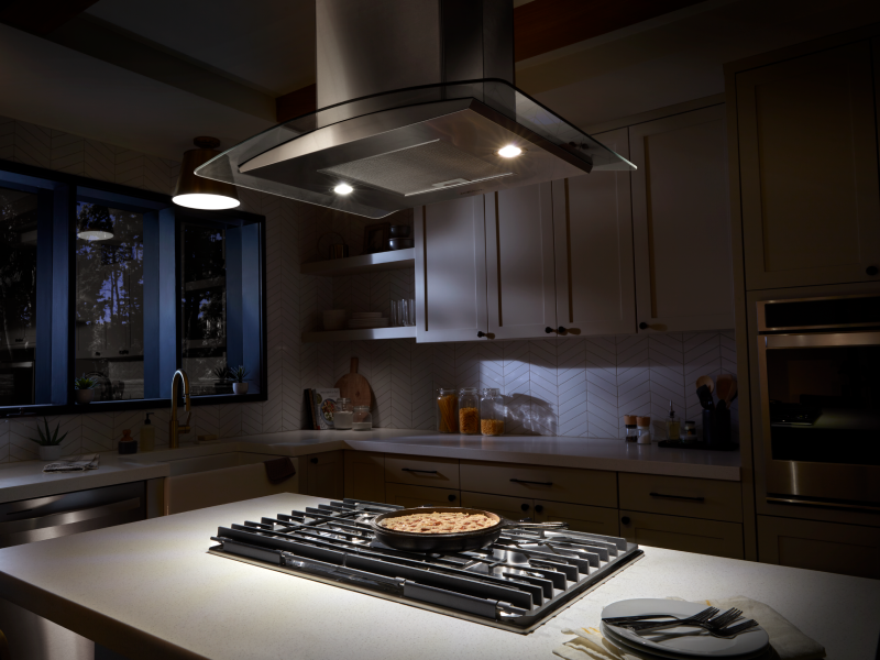 Gas cooktop built into an island