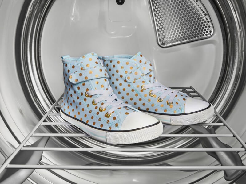 Shoes in a dryer drum