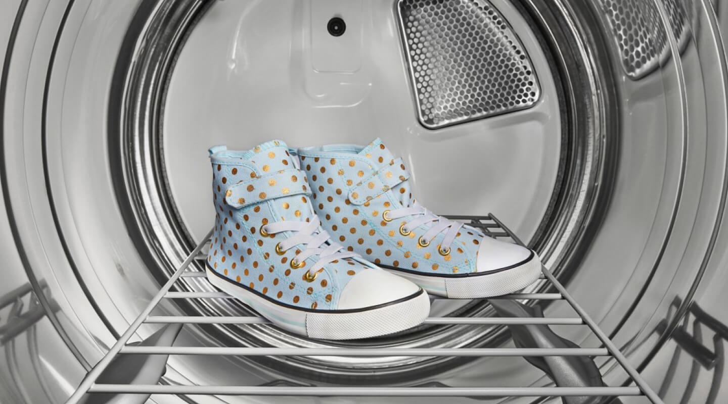 Shoes in a dryer drum
