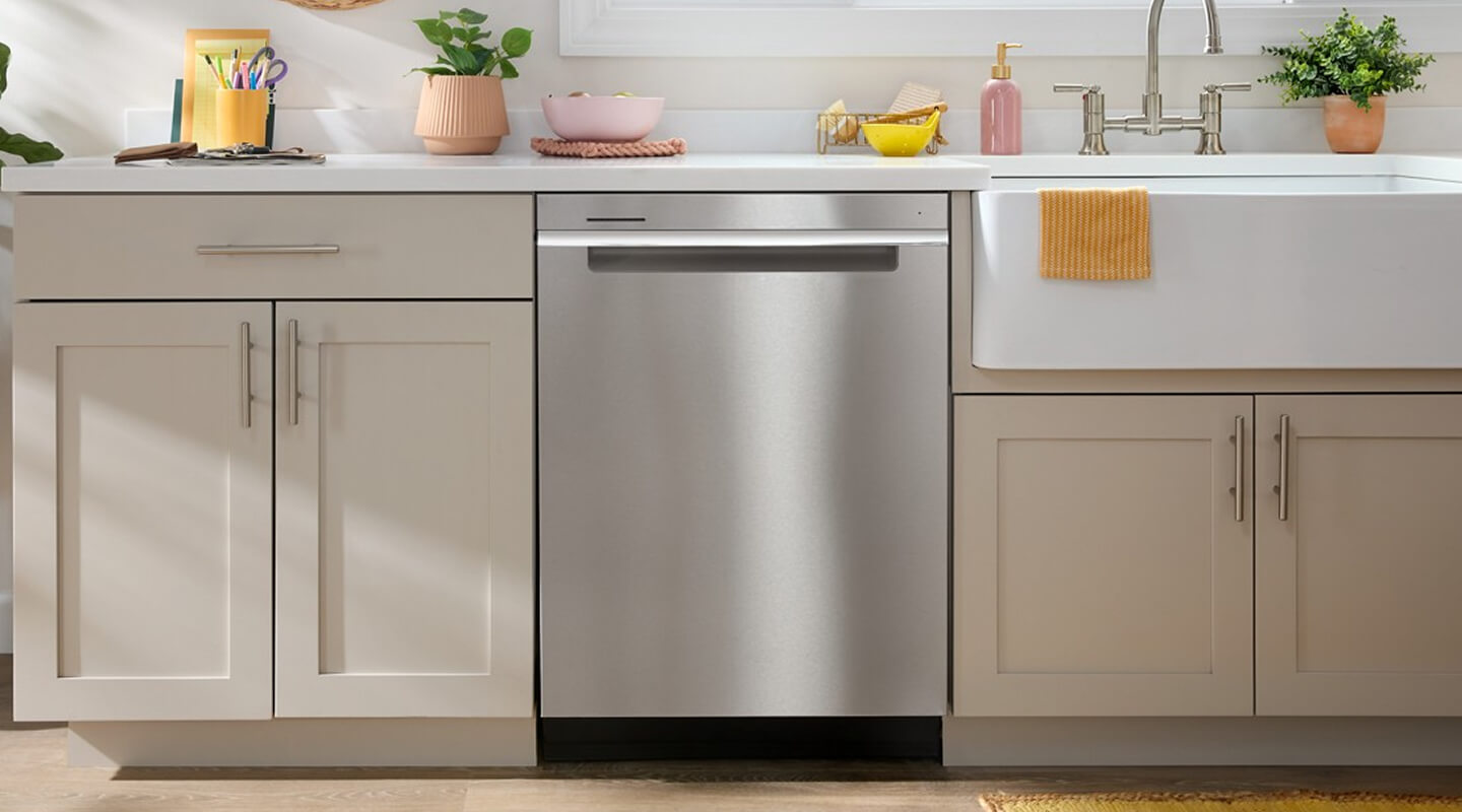 Whirlpool® Dishwasher set in light cabinetry