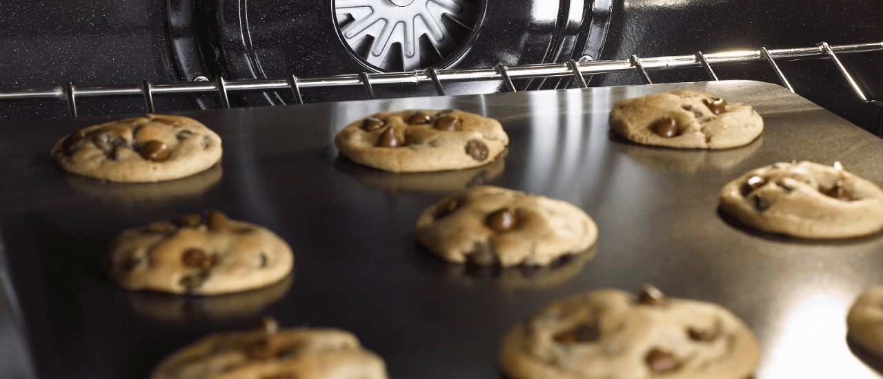 Chocolate chip cookies baking in the oven
