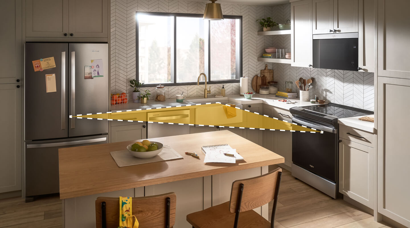 Kitchen with a work triangle shown between appliances