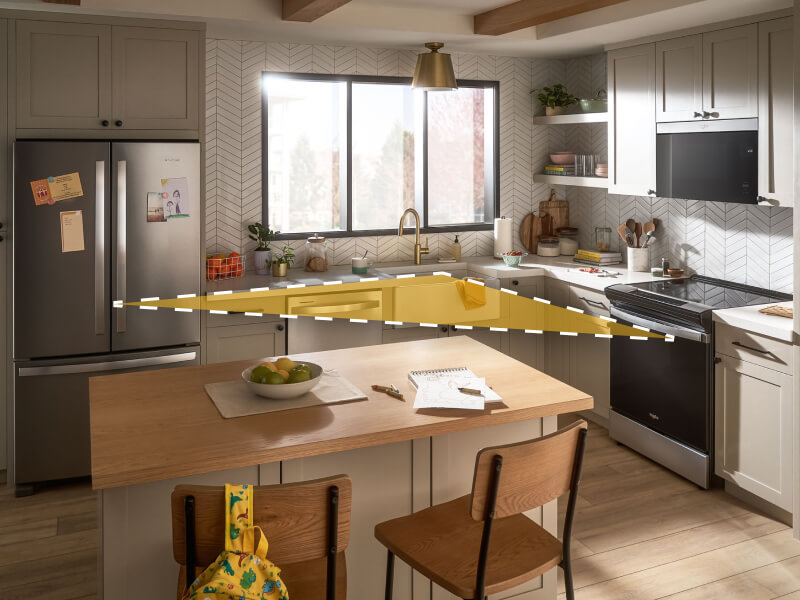 Kitchen with a work triangle shown between appliances