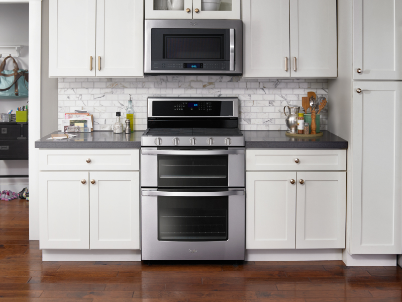 Stainless steel Whirlpool® electric range with double oven