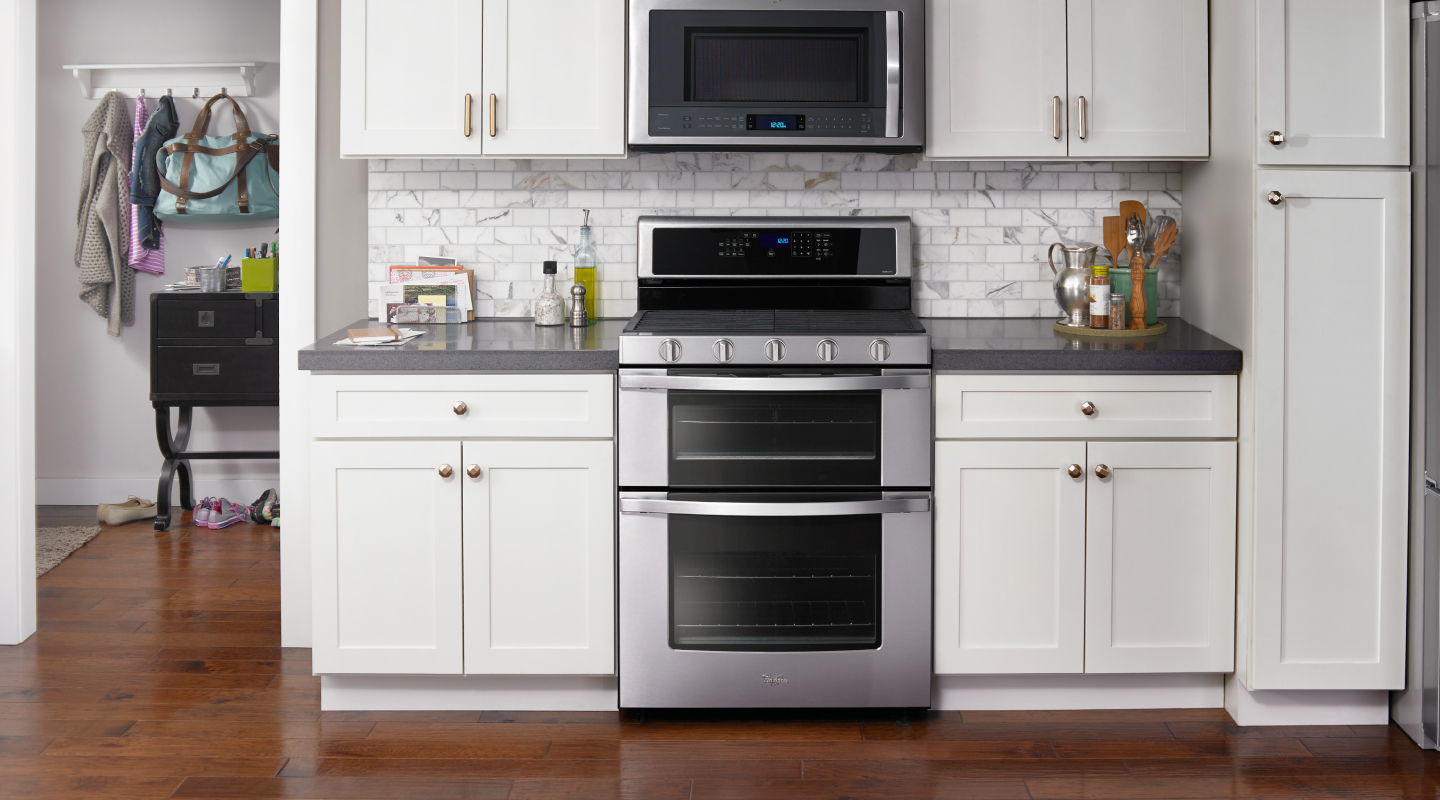 Stainless steel Whirlpool® electric range with double oven
