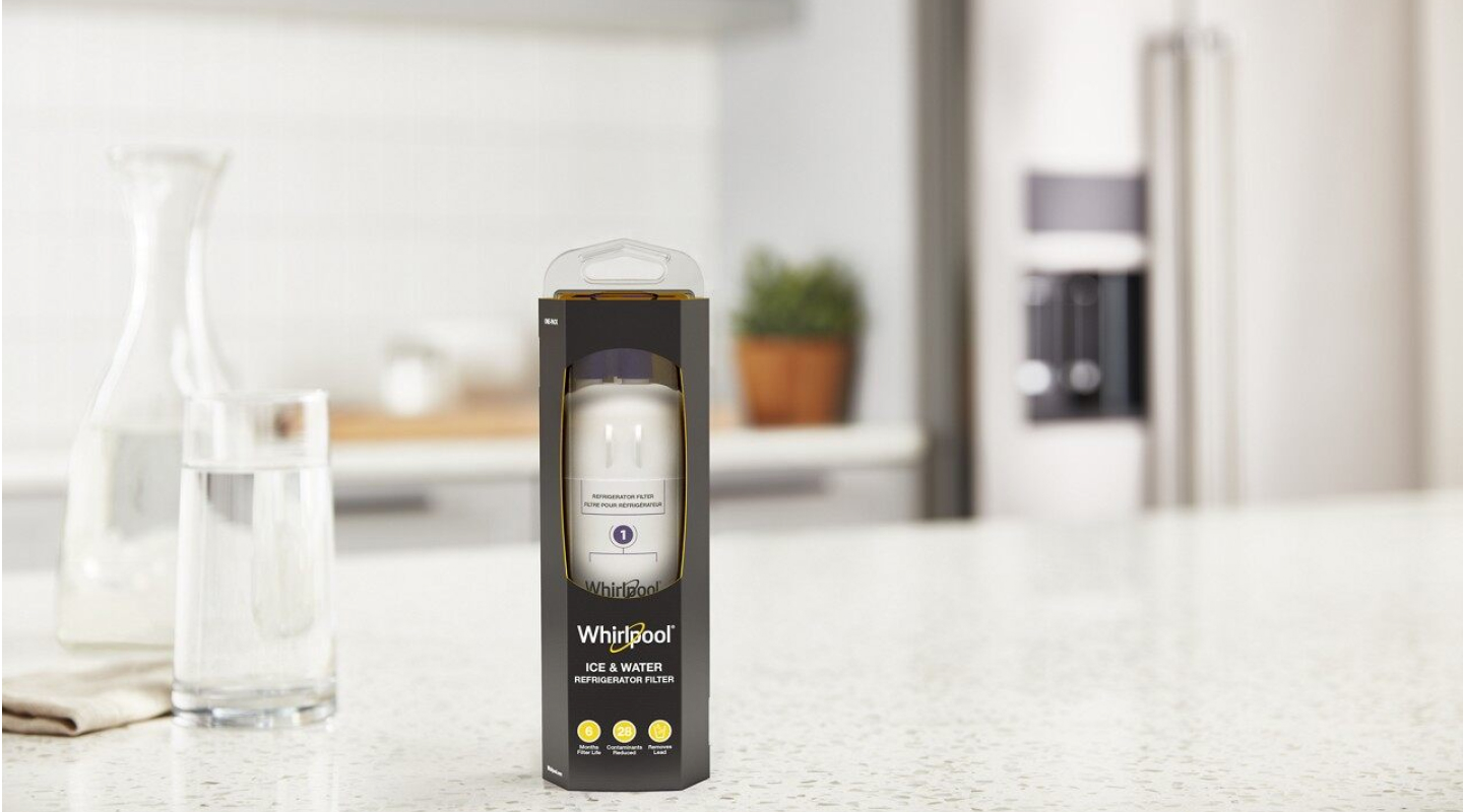 A Whirlpool® refrigerator filter for ice and water