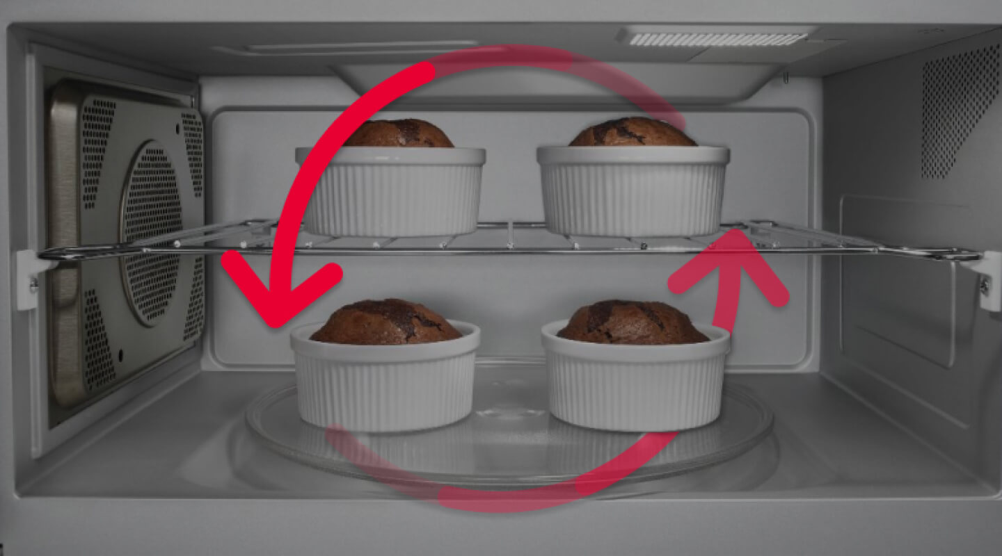 Arrows demonstrating how hot air flows in convection microwave
