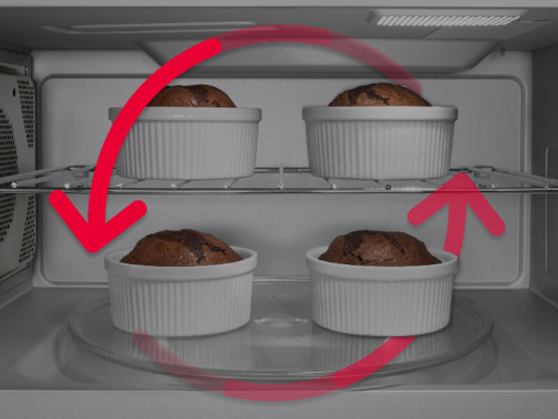 Arrows demonstrating how hot air flows in convection microwave