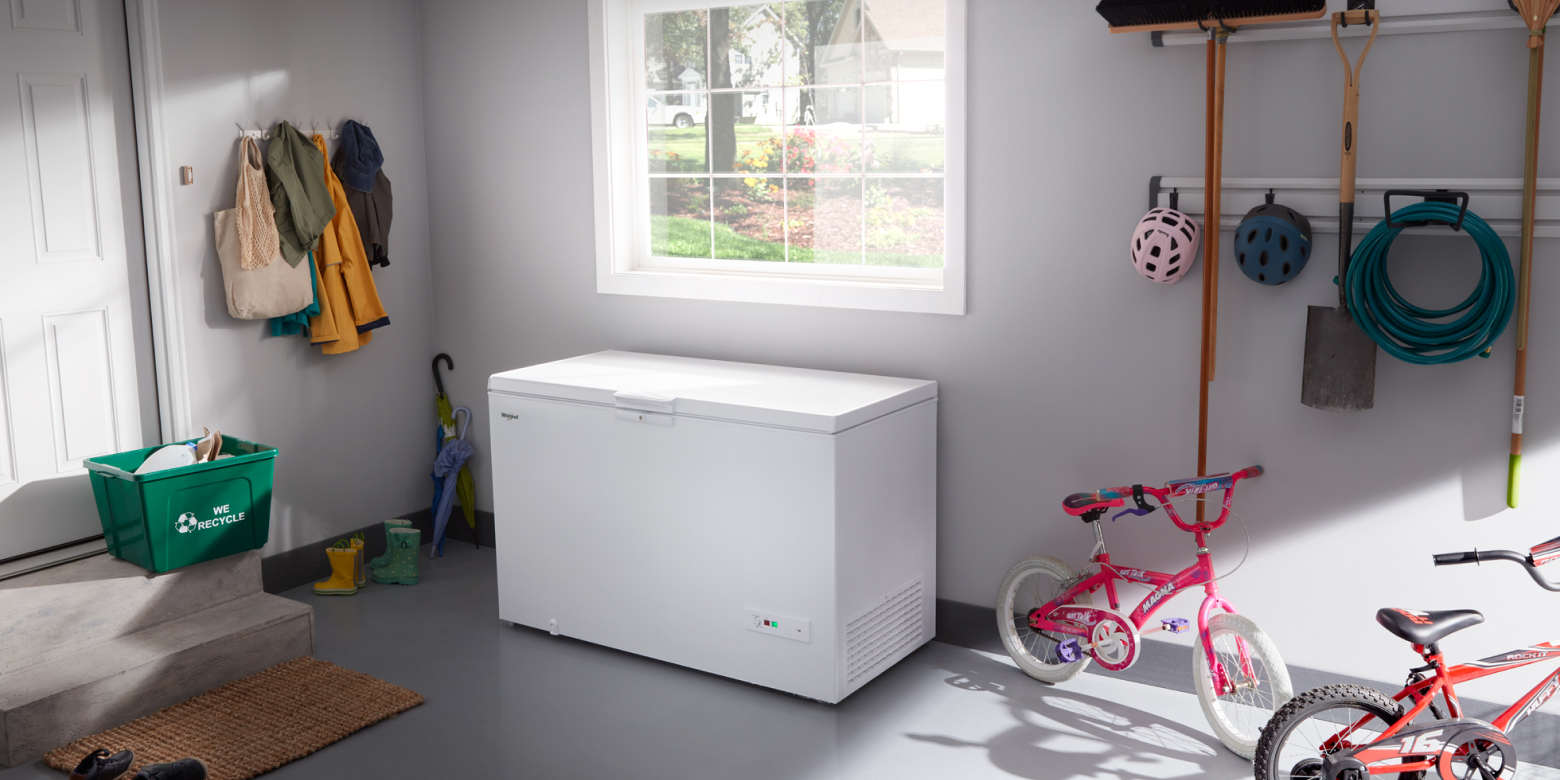 Chest freezer in a garage