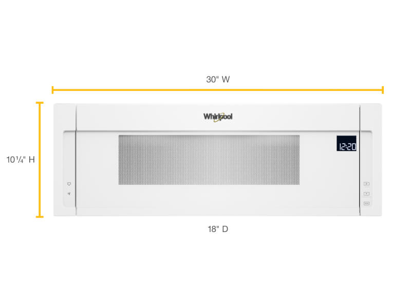 Whirlpool® low profile microwave dimensions graphic