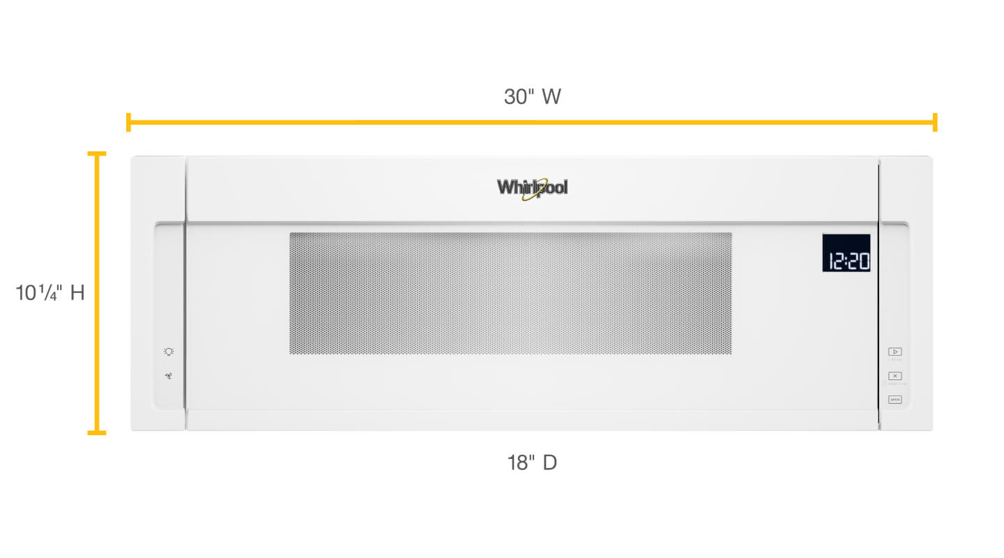Whirlpool® low profile microwave dimensions graphic