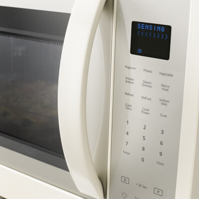 A close-up of a microwave console