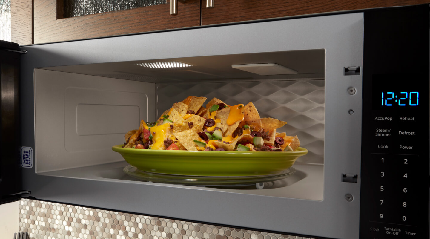 Nachos in an open microwave