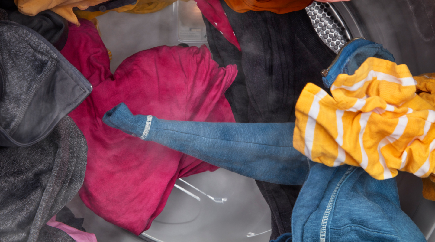 Clothes tumble in a dryer