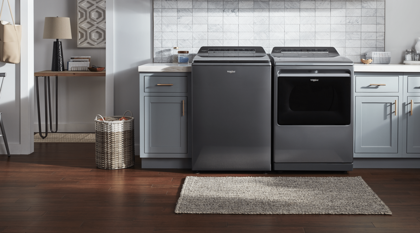Whirlpool® washer and dryer set in laundry room