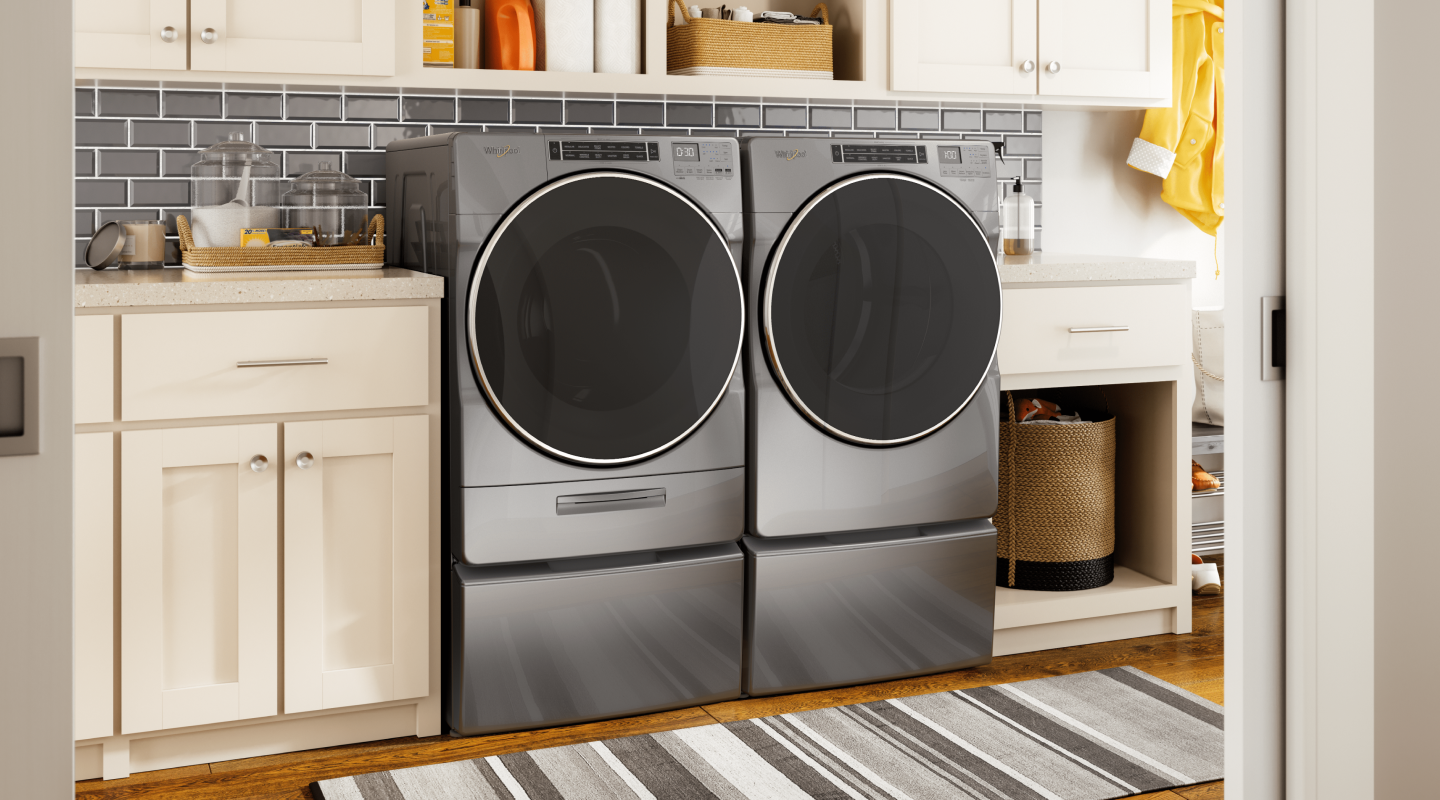 Whirlpool® washer and dryer set in laundry room