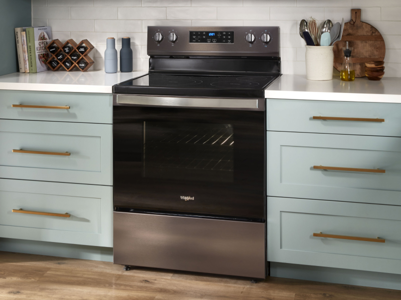 A gas oven set up in a kitchen space