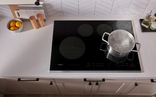 Pot of boiling water on an induction stovetop