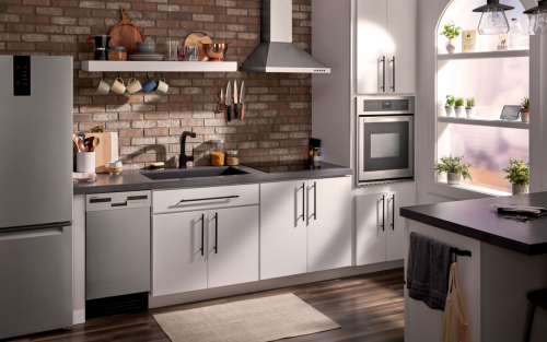 Stainless steel appliances in a modern kitchen