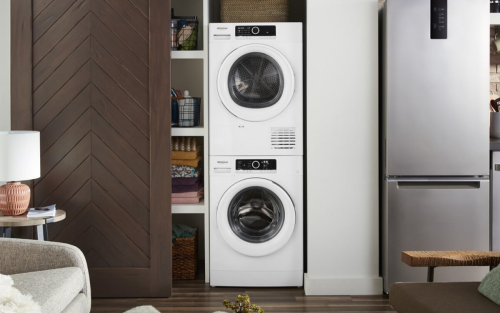 Stackable washer and dryer in a closet