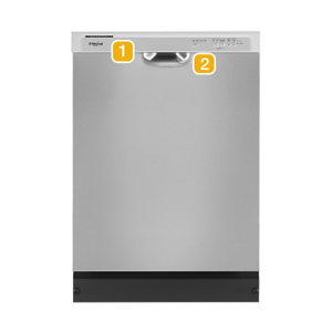 A dishwasher with numbers indicating model number placement