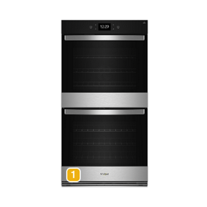 A wall oven with numbers indicating model number placement