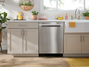 A dishwasher in a bright, modern kitchen