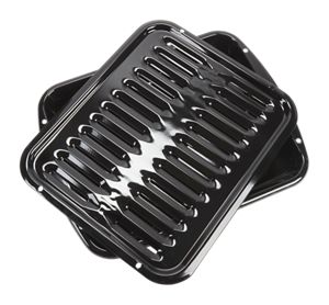 Premium Range Porcelain Broiler Pan and Roasting Rack - Grey (Includes Pan and Grid)